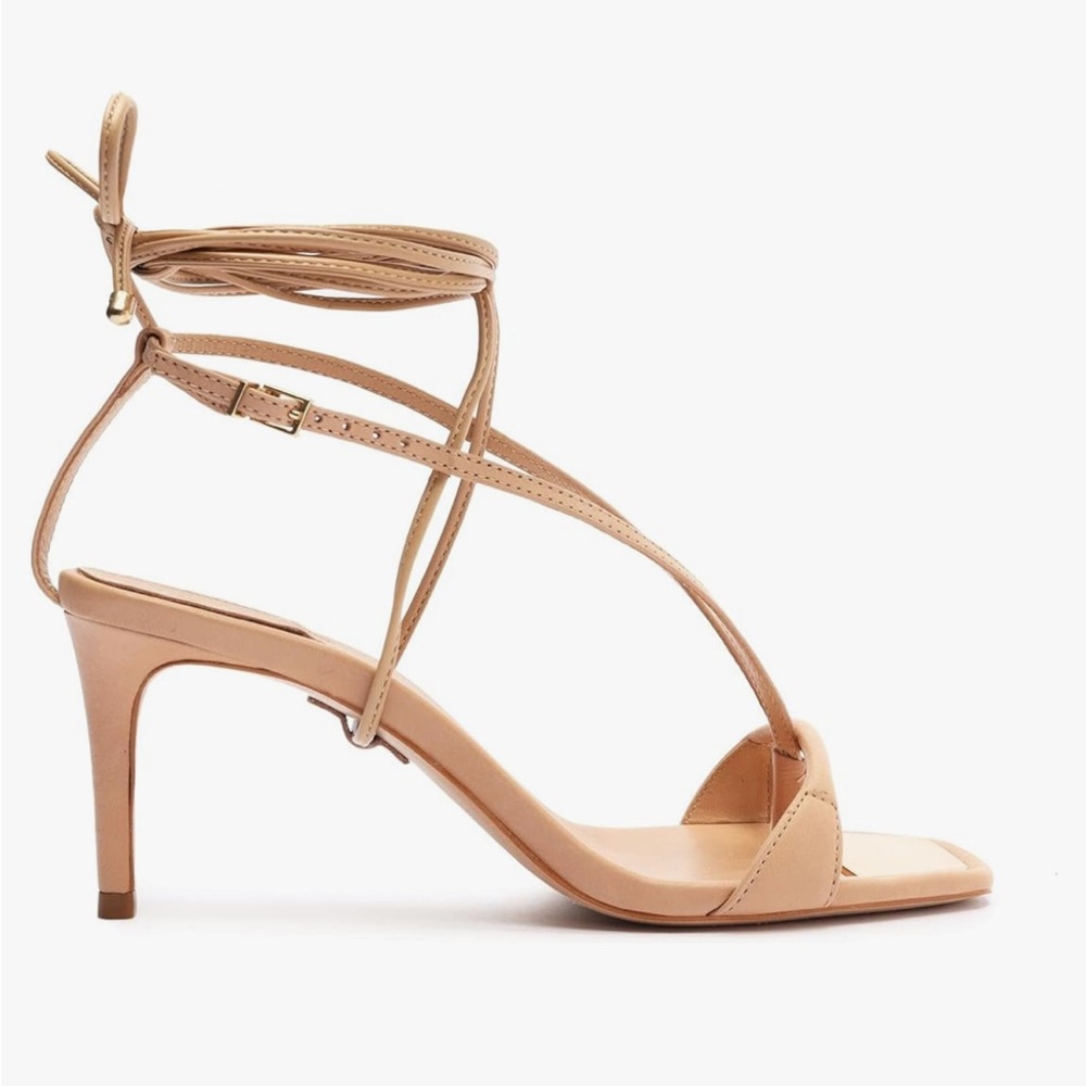 SCHUTZ Vikki Low T strap lace up‎ leather Sandals heels 5.5